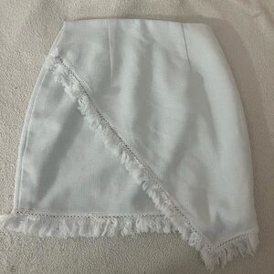 Revolve Asymmetrical White Fringe Skirt
